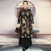 阔太太大码 春装 外套名媛气质妈妈罗马棉时尚 国风盘扣长款 风衣 新款