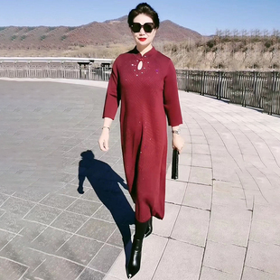 高贵妈妈连衣裙秋季大码旗袍立领喜婆婆婚礼服晚礼服气质优雅长裙