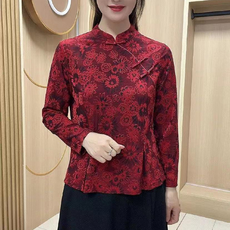 春秋立领长袖弹力修身显瘦遮肚子中老年妈妈装复古时尚打底旗袍衫,女装/女士精品,T恤,淘宝优惠券,粉丝福利购,淘宝优惠卷