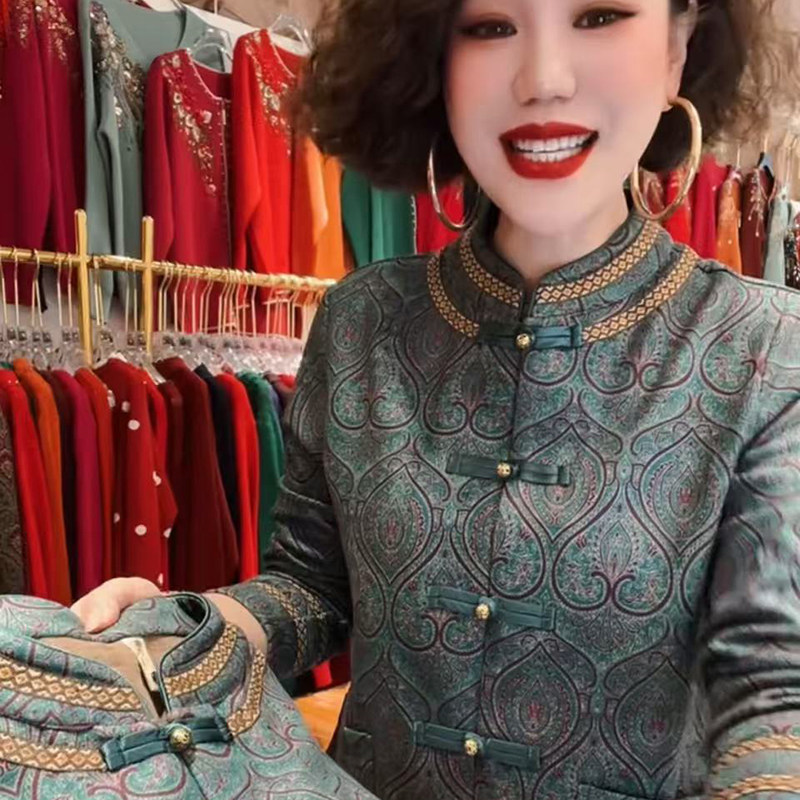 中老年妈妈装秋冬双面一体绒旗袍长袖打底衫国风时尚开衫遮肉外套,女装/女士精品,衬衫,淘宝优惠券,粉丝福利购,淘宝优惠卷