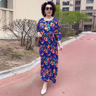 高端真絲桑蠶絲連衣裙2025春夏新款 女裝 氣質時尚 媽媽裙子 寬松大碼