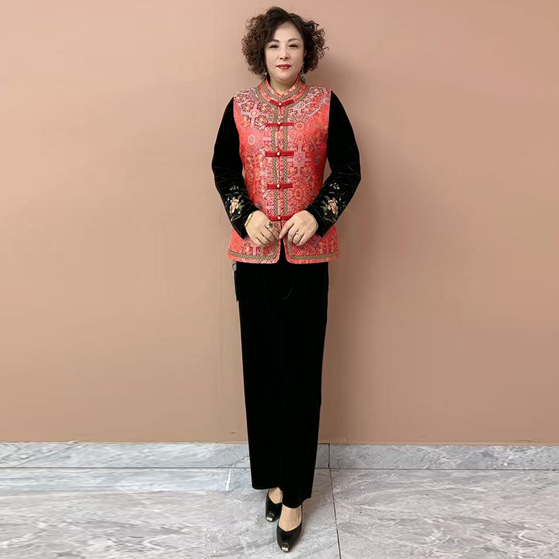 中老年妈妈新中式红色国风马夹外套2026春季盘扣百搭新年坎肩套装,女装/女士精品,时尚套装,淘宝优惠券,粉丝福利购,淘宝优惠卷