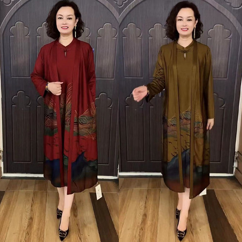 天丝罗马棉风衣两件套妈妈套装