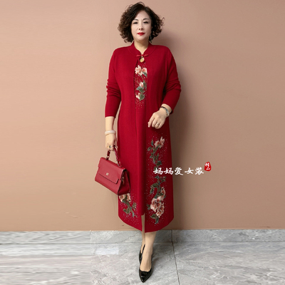 喜婆婆重工刺绣连衣裙假两件长裙