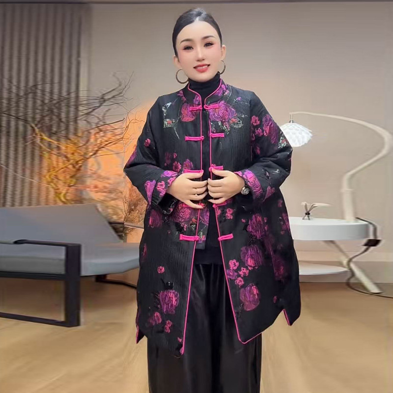 高品质！国风盘扣提花妈妈风衣