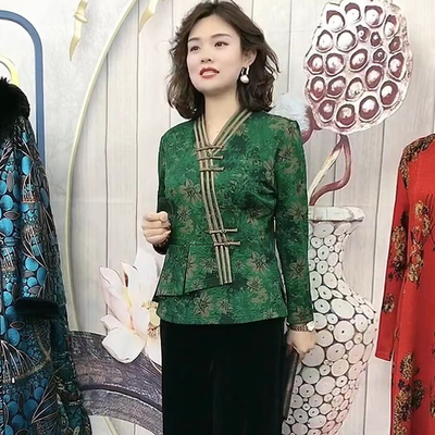 长袖时尚加厚盘扣弹力棉妈妈小衫