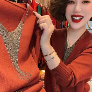 原版秋冬中年妈妈装针织毛衣女款宽松大码时尚遮肉显瘦打底衫上衣