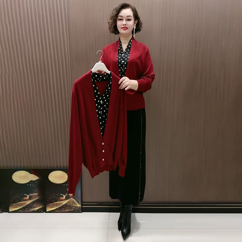 高品质!中年妈妈波点针织打底衫