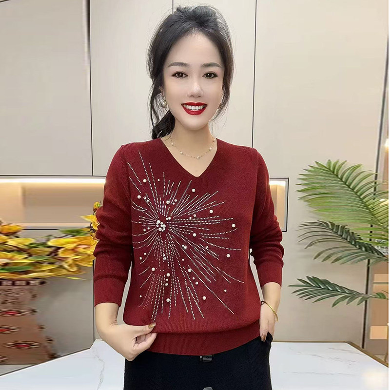 重工串珠镶钻针织衫妈妈减龄毛衣