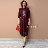高级感妈妈秋冬洋气毛衣旗袍连衣裙2026新款 中老年女时尚 打底裙子