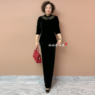 年货款立领刺绣改良版金丝绒上衣旗袍衫冬季新款高贵百搭中年女装