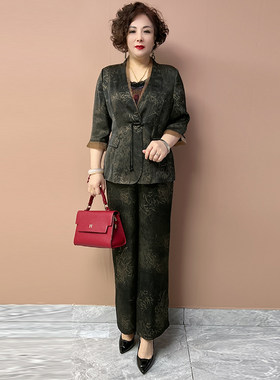 气质妈妈西服套装真丝减龄两件套