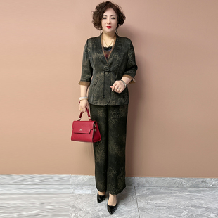 大码 高端西服外套阔腿裤 桑蚕丝两件套 2025春夏新款 贵夫人真丝套装