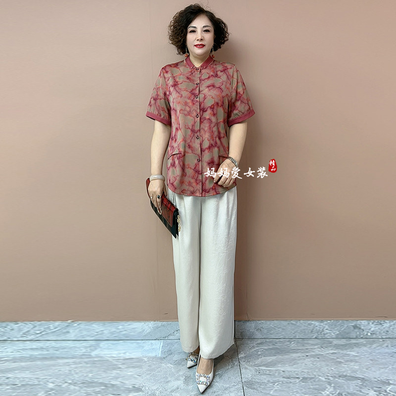 高品质!中老年妈妈真丝印花套装