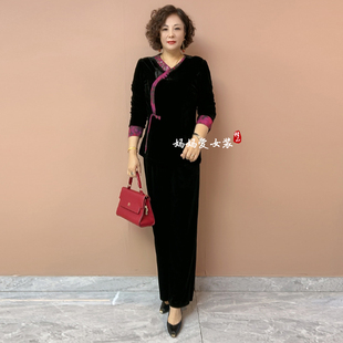 新中式气质小衫2025秋冬新款大码妈妈装洋气丝绒T恤国风上衣套装