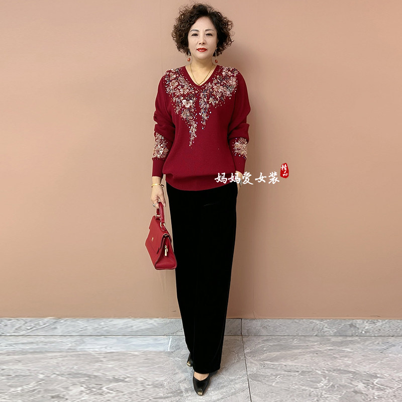 高品质！复古钉珠绣花减龄针织衫