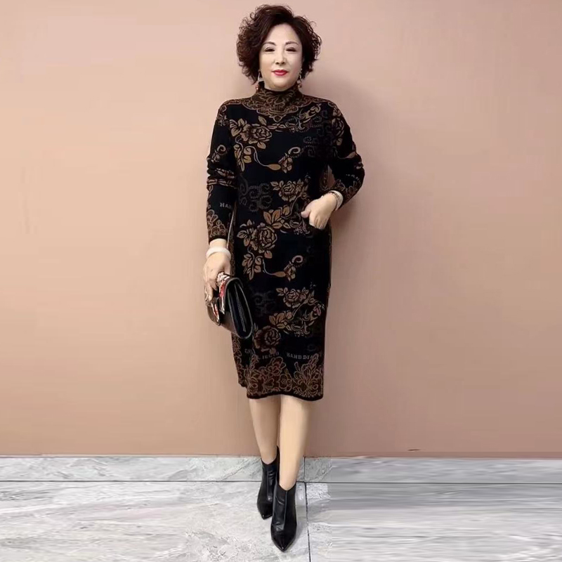 针织大码连衣裙遮肉中长款打底裙