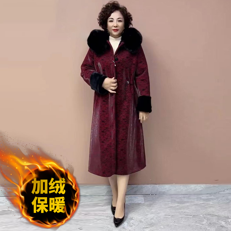 加绒加厚妈妈中长款风衣保暖外套