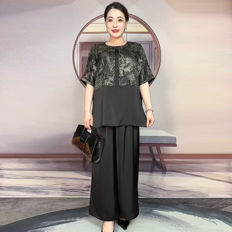 醋酸真丝大码200斤妈妈两件套装