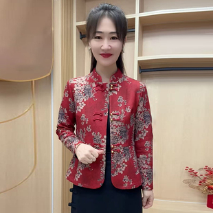 国风妈妈开衫冬季加绒保暖外套时尚修身显瘦弹力上衣复古旗袍小衫