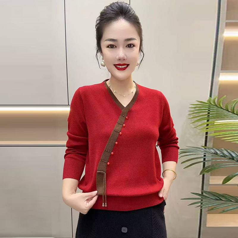 时尚妈妈国风拼接打底衫上衣女秋冬高档长袖宽松遮肉毛衣针织毛衫,女装/女士精品,毛针织衫,淘宝优惠券,粉丝福利购,淘宝优惠卷