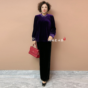 年货款立领刺绣改良版金丝绒上衣旗袍衫冬季新款高贵百搭中年女装