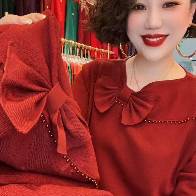 高品质！时尚减龄蝴蝶结针织衫女