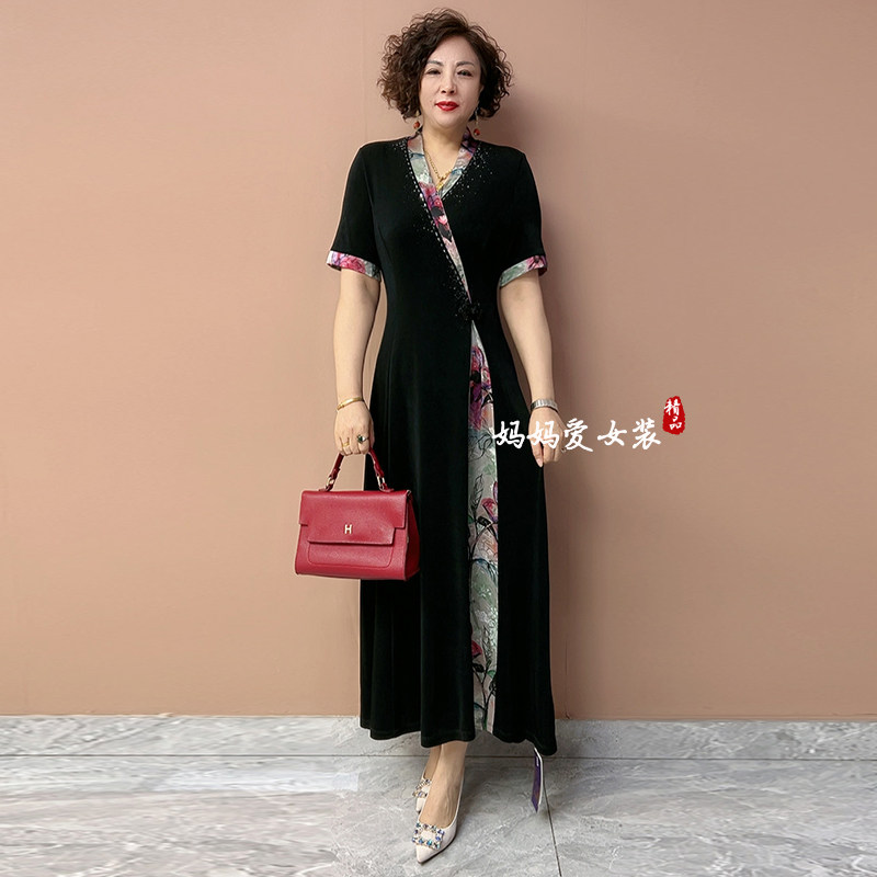 典云间夏季妈妈大码收腰连衣裙