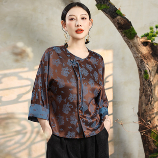 复古大码 2026春夏新款 遮肚显瘦小衫 上衣女 高级感醋酸人丝提花衬衫
