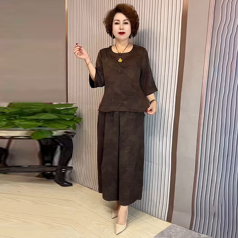 高品质！中年妈妈提花大码两件套