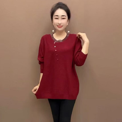 时尚烫钻大版针织衫加肥加大毛衣