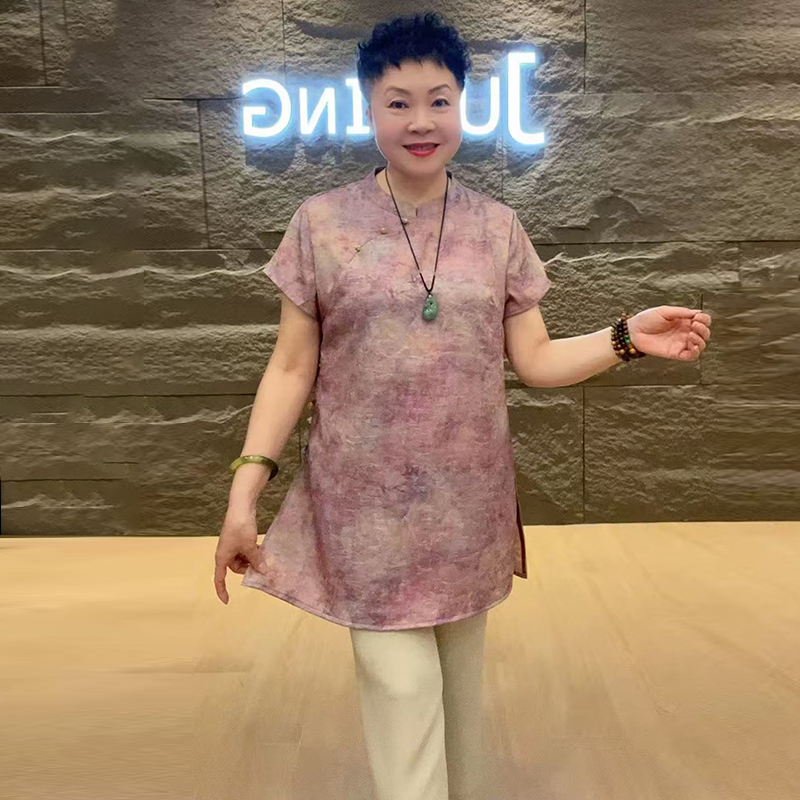 新中式禅意上衣女2025夏季国风印花中长款减龄真丝大码改良旗袍衫