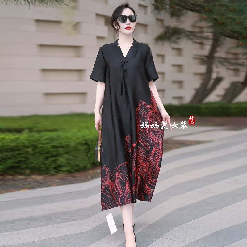 加肥加大码200斤真丝妈妈连衣裙