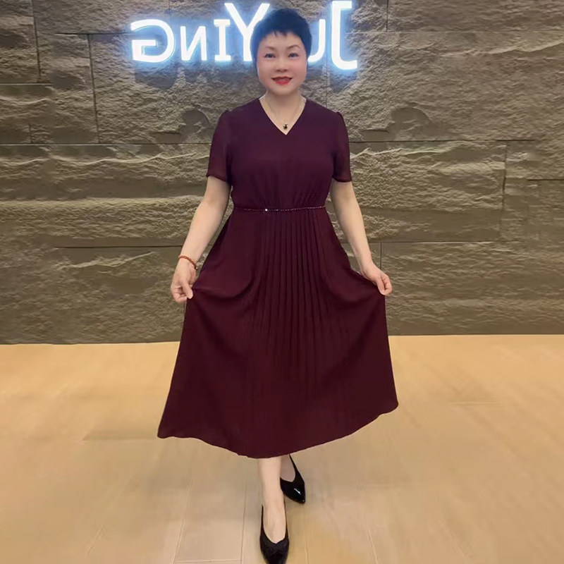 高品质!妈妈夏季气质收腰连衣裙