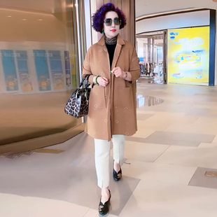 秋装高端气质时尚中长款空气棉印花风衣妈妈休闲宽松弹力大码外套