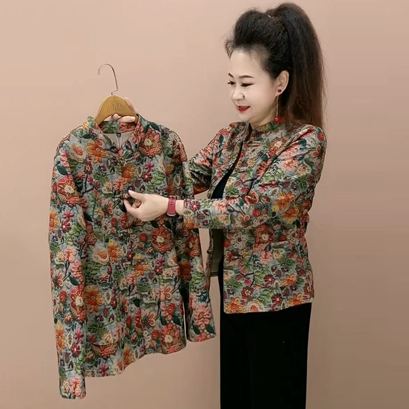 新中式奥粒绒外套妈妈一体绒上衣