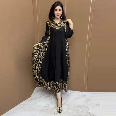 大码200斤褶皱连衣裙妈妈长裙子