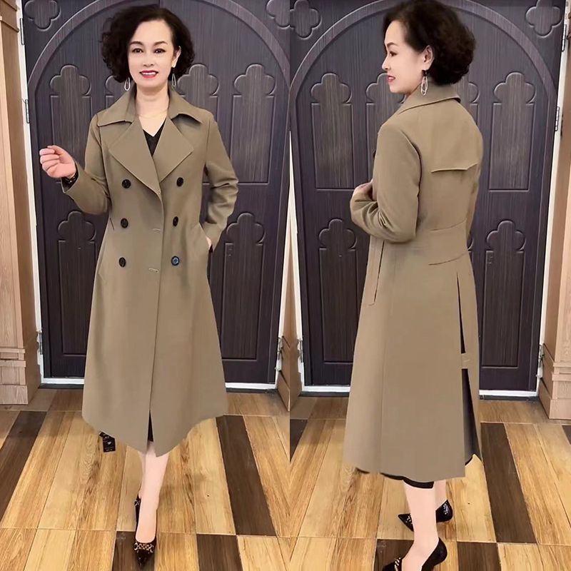 长袖西装领长款气质妈妈风衣外套