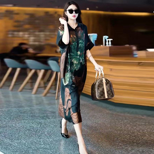 200斤大码连衣裙桑蚕丝遮肉长裙