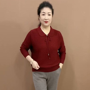 中老年妈妈纯色娃娃领针织衫2025秋冬新款宽松减龄遮肉显瘦毛衣女