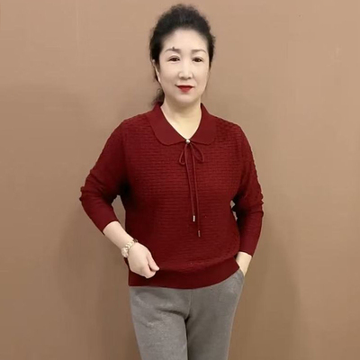 气质妈妈娃娃领胶麻针织衫毛衣女