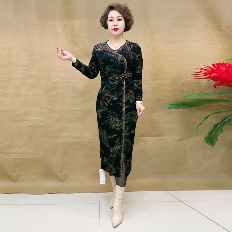 专柜品质气质妈妈重工烫钻连衣裙