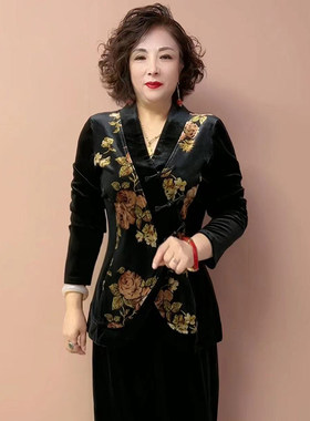 气质妈妈丝绒旗袍衫大码开衫外套