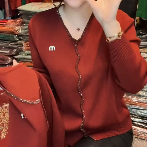 高贵显瘦胶麻针织衫妈妈打底毛衣