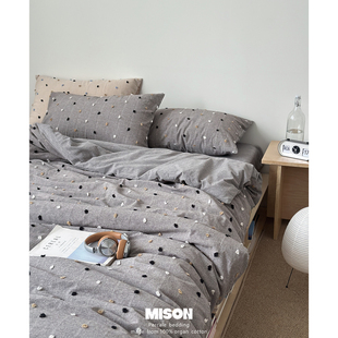 弥生原创【兔兔灰】小毛球剪花水洗棉四件套纯棉全棉床单床笠简约