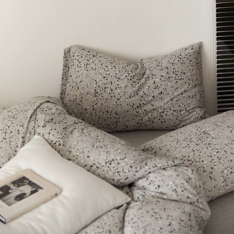 伦敦灰点点软糯针织棉四件套全棉纯棉床单床笠款床上4件套ins简约