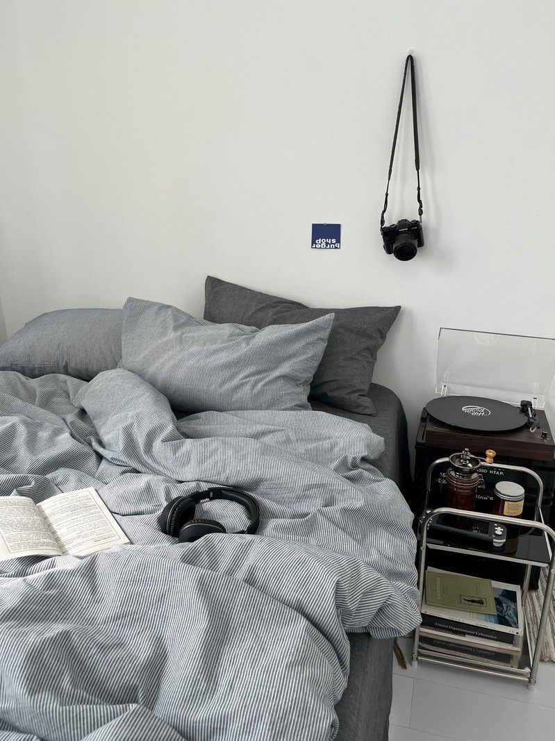 mose摩西条纹水洗棉床上四件套全棉纯棉床单床笠款三件套男士简约