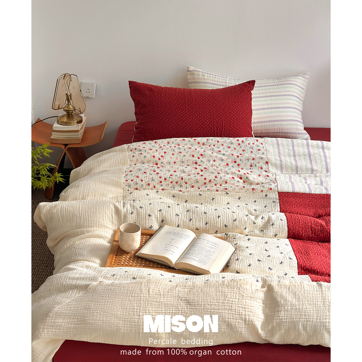 甜酒曲奇皱皱双层纱全棉四件套ins拼接柔软纯棉床单床笠床上4件套