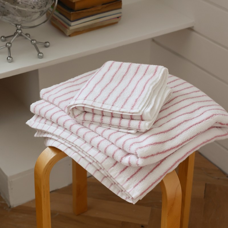 简约粉细条纹色织精梳全棉毛巾浴巾清洁洗脸纯棉面巾柔软吸水帕子