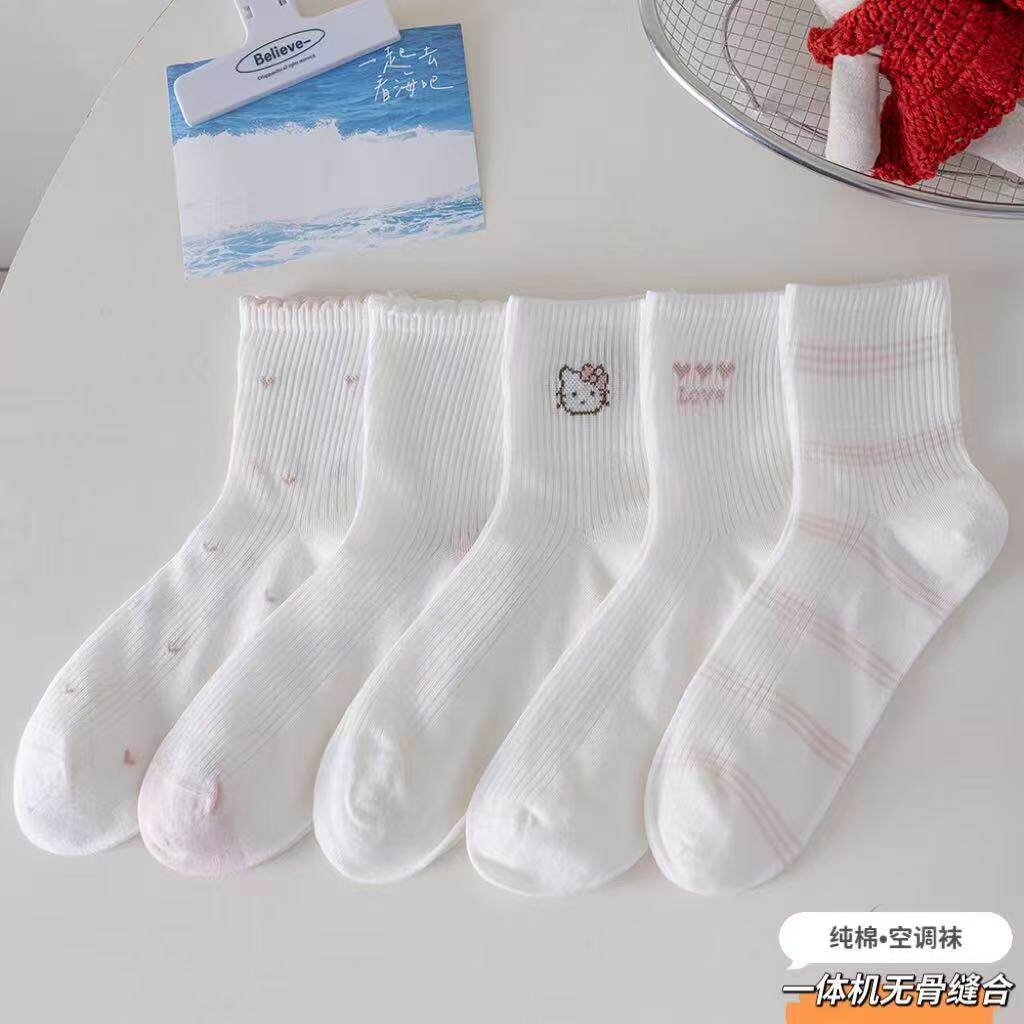 【藻语】夏薄款网眼纯棉冰蚕棉女中筒袜
